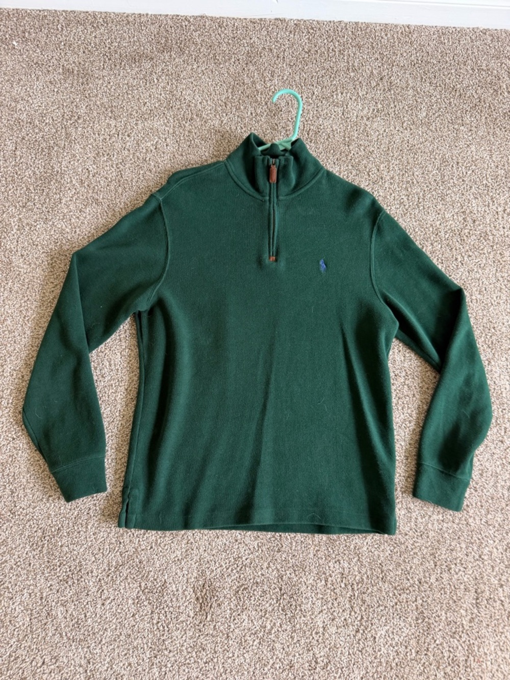 Ralph Lauren Forest Green Half-Zip Sweater with Blue Pony